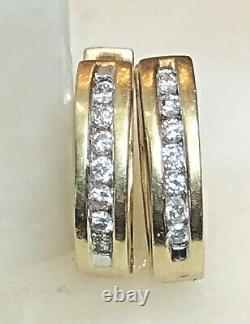 Vintage Estate 10k Gold Diamond Earrings Hoops Huggies Designer Signed F. D