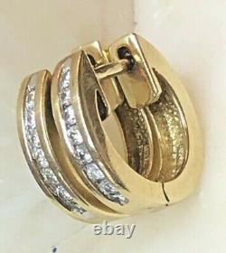 Vintage Estate 10k Gold Diamond Earrings Hoops Huggies Designer Signed F. D