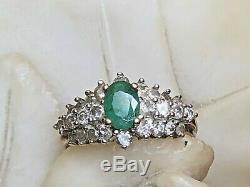 Vintage Estate 10k Gold Emerald Diamond Ring Designer Signed Lgl Vip Engagement