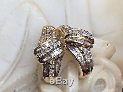 Vintage Estate 10k Gold Genuine Diamond Earrings Designer Signed Sun J Hook