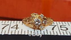 Vintage Estate 10k Gold Genuine Diamond Engagement Wedding Ring Flower Signed Pc