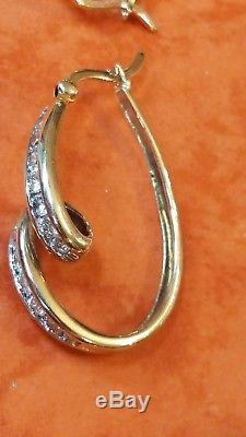 Vintage Estate 10k Gold Genuine Natural 28 Diamonds Earrings Signed Lgl Swirl