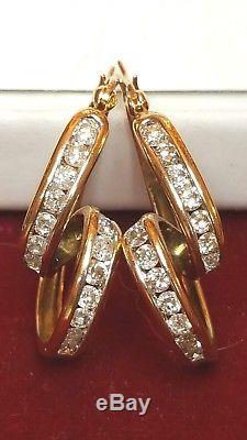Vintage Estate 10k Gold Genuine Natural 28 Diamonds Earrings Signed Lgl Swirl
