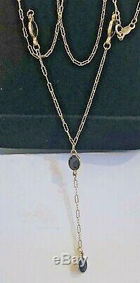 Vintage Estate 10k Gold Natural Blue Sapphire Necklace Signed CID Lariat