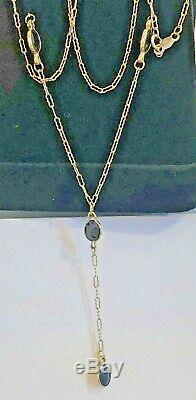 Vintage Estate 10k Gold Natural Blue Sapphire Necklace Signed CID Lariat