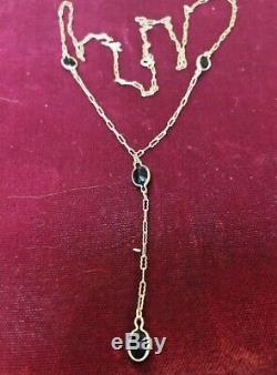 Vintage Estate 10k Gold Natural Blue Sapphire Necklace Signed CID Lariat