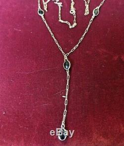 Vintage Estate 10k Gold Natural Blue Sapphire Necklace Signed CID Lariat