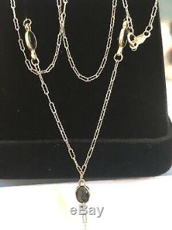 Vintage Estate 10k Gold Natural Blue Sapphire Necklace Signed CID Lariat