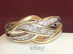 Vintage Estate 10k Gold Natural Diamond Ring Band Anniversary Braided Signed