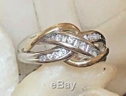 Vintage Estate 10k Gold Natural Diamond Ring Band Anniversary Braided Signed
