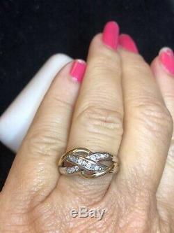 Vintage Estate 10k Gold Natural Diamond Ring Band Anniversary Braided Signed