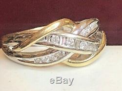 Vintage Estate 10k Gold Natural Diamond Ring Band Anniversary Braided Signed
