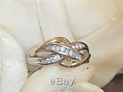 Vintage Estate 10k Gold Natural Diamond Ring Band Anniversary Braided Signed