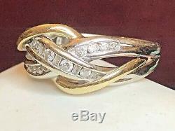 Vintage Estate 10k Gold Natural Diamond Ring Band Anniversary Braided Signed