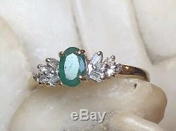 Vintage Estate 10k Gold Natural Green Emerald Diamond Ring Gemstone Signed Fth