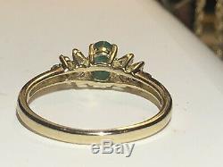 Vintage Estate 10k Gold Natural Green Emerald Diamond Ring Gemstone Signed Fth