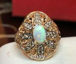 Vintage Estate 10k Gold Natural Opal & Diamond Ring Engagement Signed Jcr