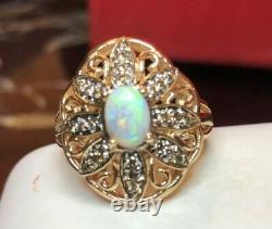 Vintage Estate 10k Gold Natural Opal & Diamond Ring Engagement Signed Jcr