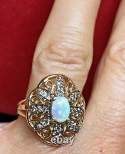 Vintage Estate 10k Gold Natural Opal & Diamond Ring Engagement Signed Jcr