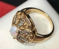 Vintage Estate 10k Gold Natural Opal & Diamond Ring Engagement Signed Jcr