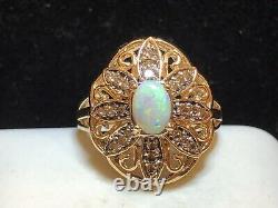 Vintage Estate 10k Gold Natural Opal & Diamond Ring Engagement Signed Jcr