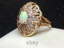 Vintage Estate 10k Gold Natural Opal & Diamond Ring Engagement Signed Jcr