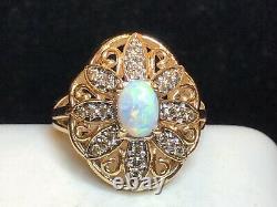 Vintage Estate 10k Gold Natural Opal & Diamond Ring Engagement Signed Jcr