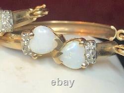 Vintage Estate 10k Gold Opal & Diamonds Hoop Earrings Hearts Signed C C