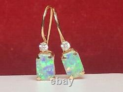 Vintage Estate 10k Gold Opal Earrings French Wire Designer Signed P