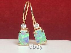 Vintage Estate 10k Gold Opal Earrings French Wire Designer Signed P