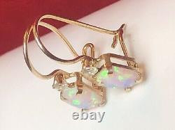Vintage Estate 10k Gold Opal Earrings French Wire Designer Signed P