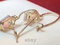 Vintage Estate 10k Gold Opal Earrings French Wire Designer Signed P