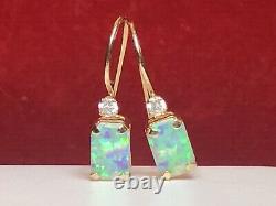 Vintage Estate 10k Gold Opal Earrings French Wire Designer Signed P