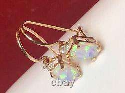 Vintage Estate 10k Gold Opal Earrings French Wire Designer Signed P