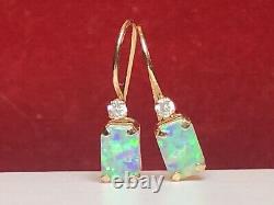 Vintage Estate 10k Gold Opal Earrings French Wire Designer Signed P