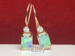 Vintage Estate 10k Gold Opal Earrings French Wire Designer Signed P