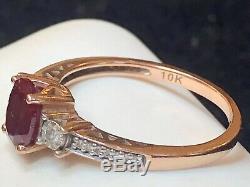 Vintage Estate 10k Rose Gold Red Ruby Diamond Ring Engagement Wedding Signed