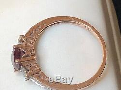 Vintage Estate 10k Rose Gold Red Ruby Diamond Ring Engagement Wedding Signed