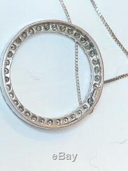 Vintage Estate 10k White Gold Natural Diamond Circle Pendant Necklace Signed