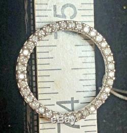 Vintage Estate 10k White Gold Natural Diamond Circle Pendant Necklace Signed