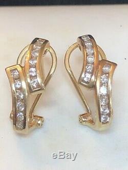 Vintage Estate 10k Yellow Gold Natural Diamond Earrings Omega Backs Signed P