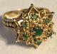 Vintage Estate 14k Yellow Gold And Emerald And Star Signed Tiara Ring Size 9.25
