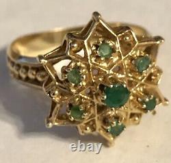 Vintage Estate 14K Yellow Gold And Emerald And Star Signed TIARA Ring Size 9.25