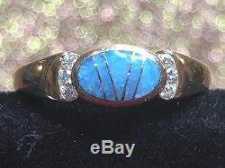 Vintage Estate 14 K Gold Ring Genuine Opal & Diamonds Designer Signed Kabana