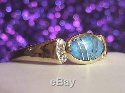 Vintage Estate 14 K Gold Ring Genuine Opal & Diamonds Designer Signed Kabana