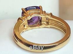 Vintage Estate 14k Gold Amethyst Diamond Ring Engagement Cushion Cut Signed CID