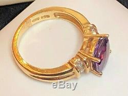 Vintage Estate 14k Gold Amethyst Diamond Ring Engagement Cushion Cut Signed CID