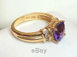 Vintage Estate 14k Gold Amethyst Diamond Ring Engagement Cushion Cut Signed CID