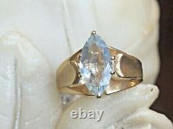 Vintage Estate 14k Gold Aquamarine Ring Marquise Gemstone Designer Signed Rjc