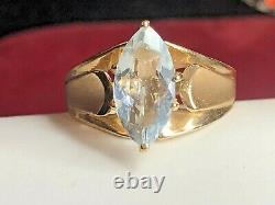 Vintage Estate 14k Gold Aquamarine Ring Marquise Gemstone Designer Signed Rjc